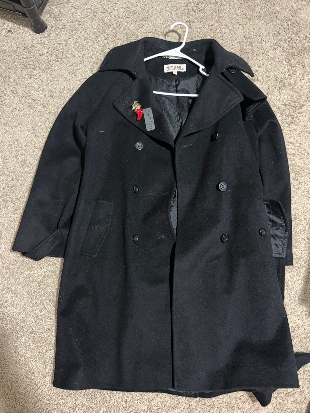 MICHAEL Michael Kors Black Double-Breasted Wool Peacoat